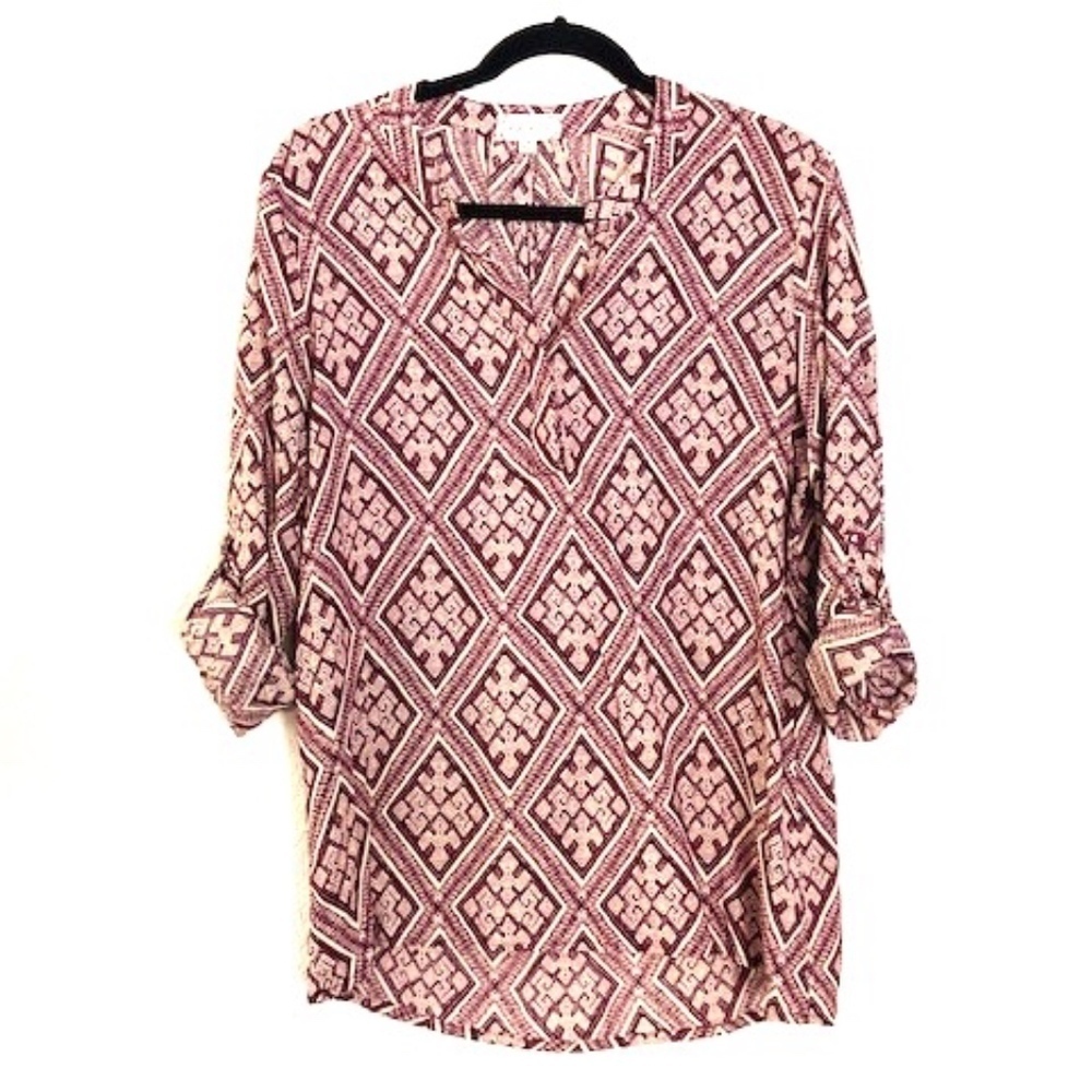 🍍 Bailey & Chloe Purple Geometric V-Neck Top Sm